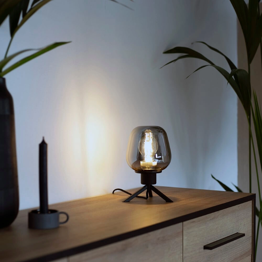 Glass table lamp Reflexion 14cm black with smoke glass Steinhauer 8712746132625