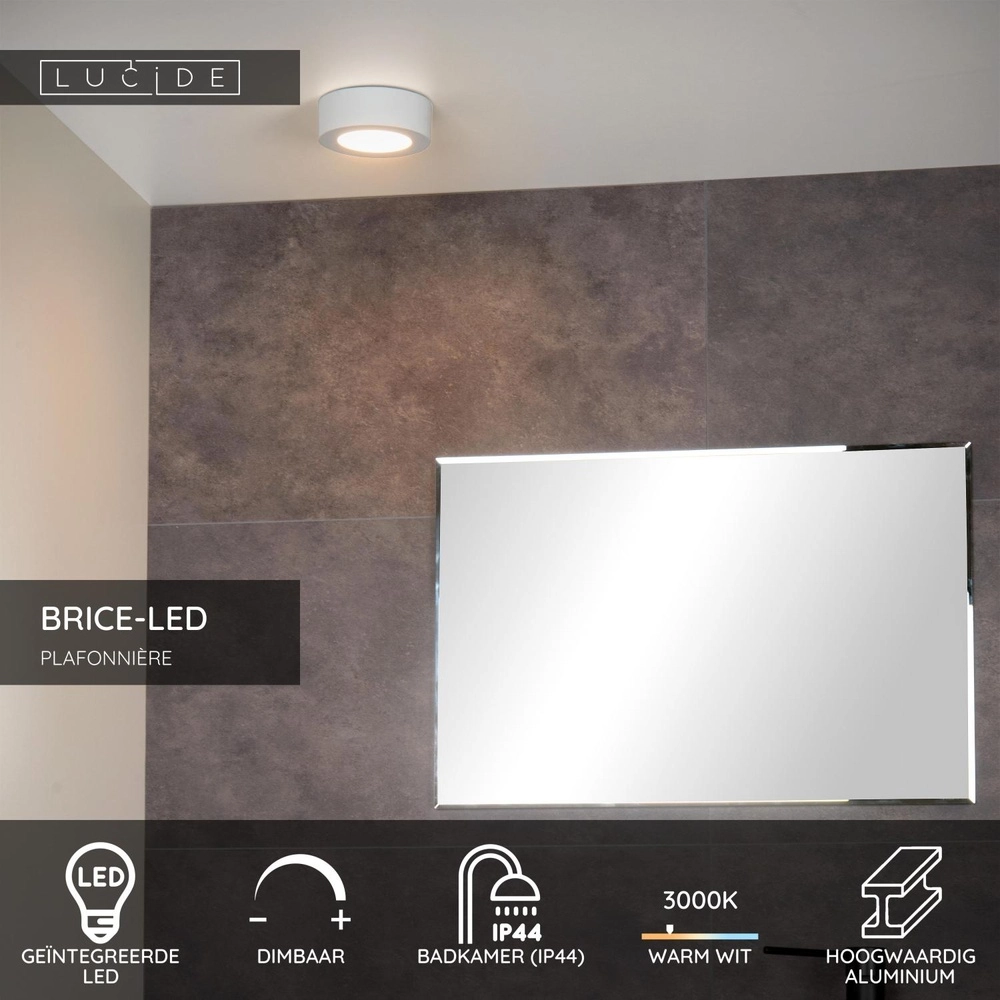 Ceiling light Brice-Led Ø 11.7cm - IP44 white Lucide 5411212281289