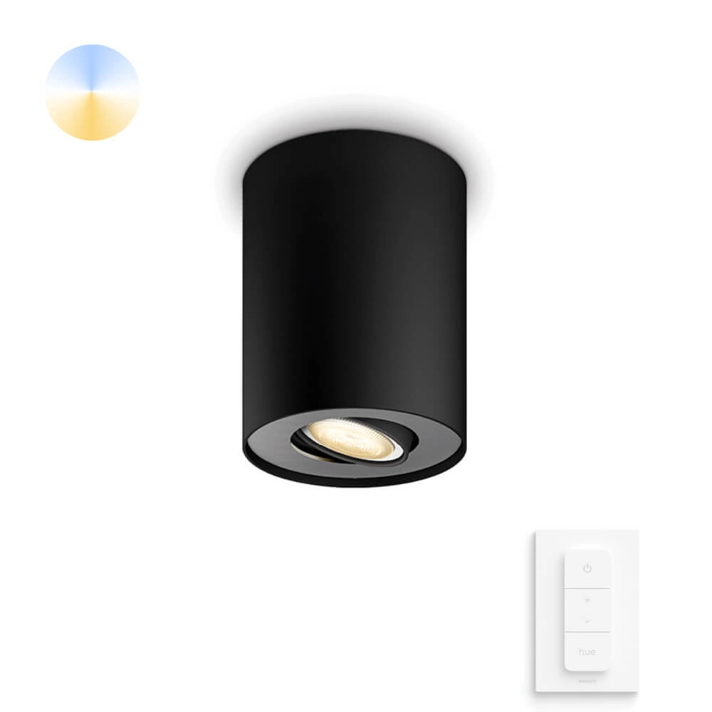 Ceiling spotlight Hue Pillar - White Ambiance 1-light black with switch