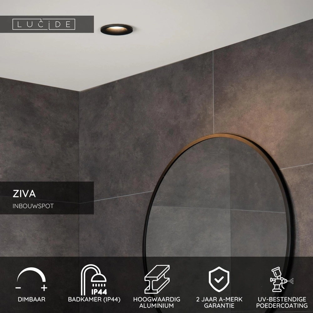Recessed spotlight Ziva IP44 black Ø 8,4cm Lucide 5411212092175