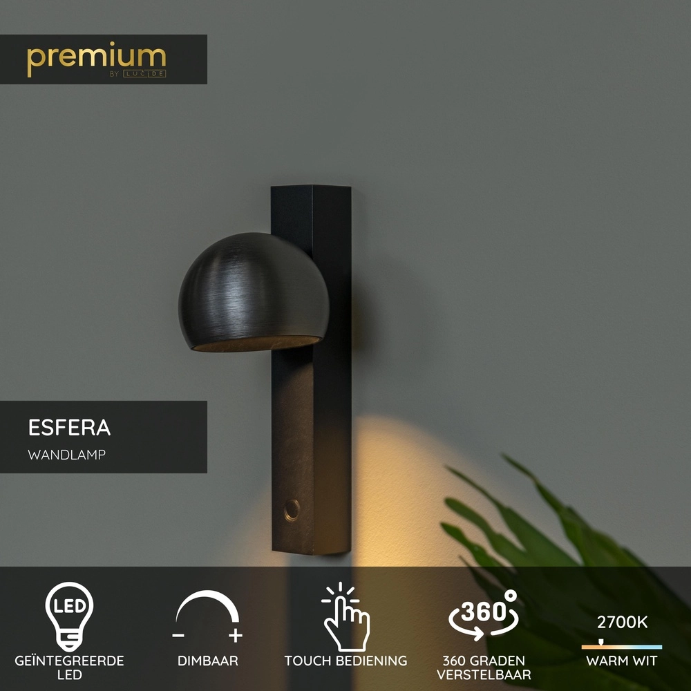 Bed reading lamp Esfera LED - Brushed Premium by Lucide 5411212234414