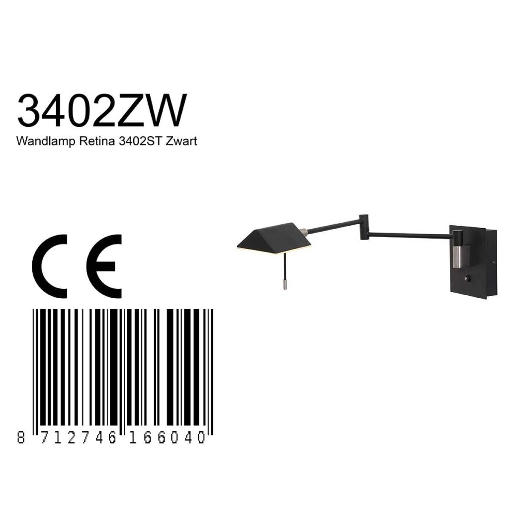 Wall reading lamp Retina Black Steinhauer 8712746165104