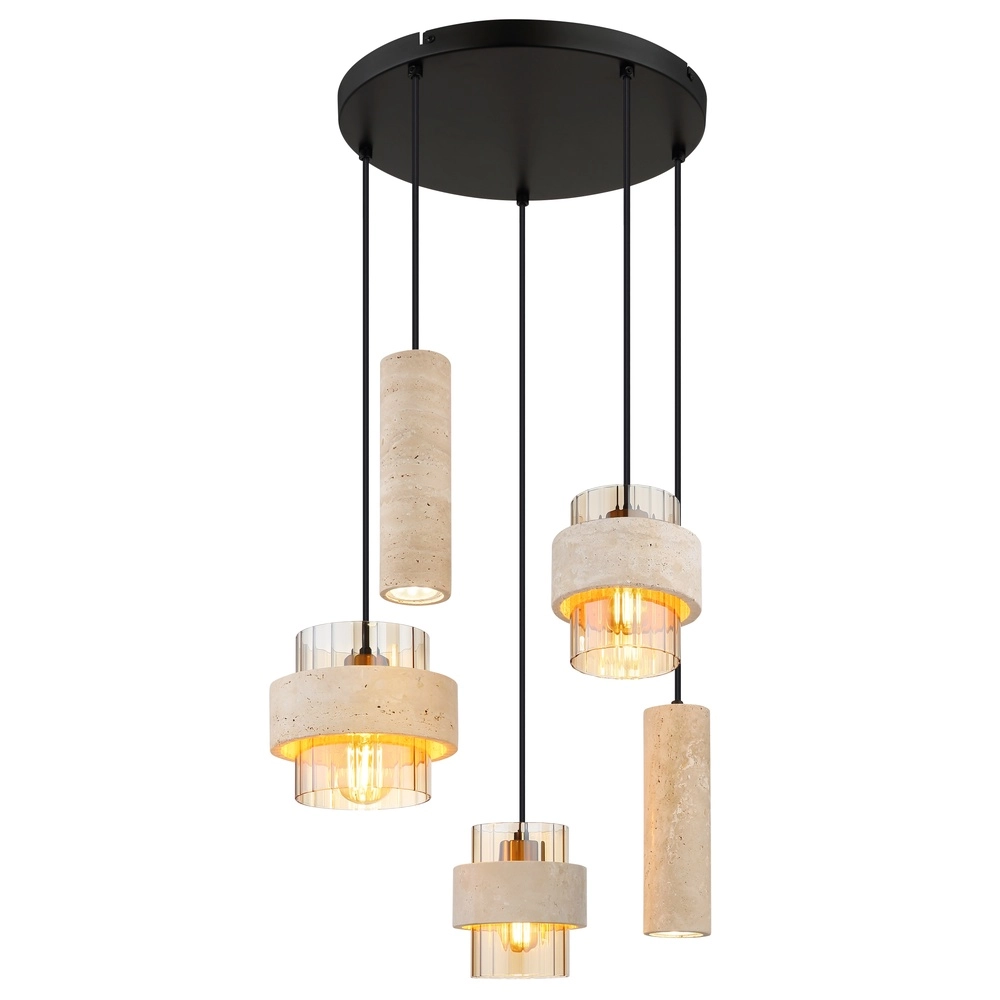 5-light pendant lamp Daren black with marble