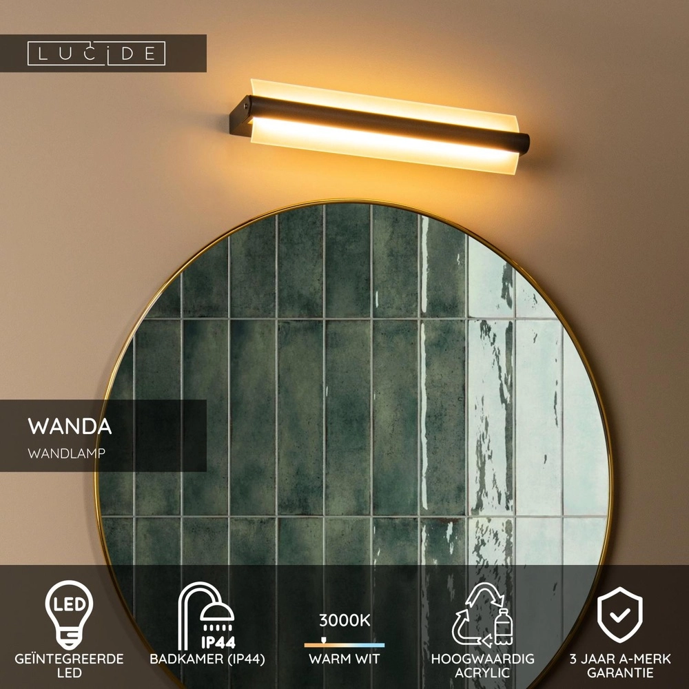 Wall lamp Wanda 45cm black Lucide 5411212040589