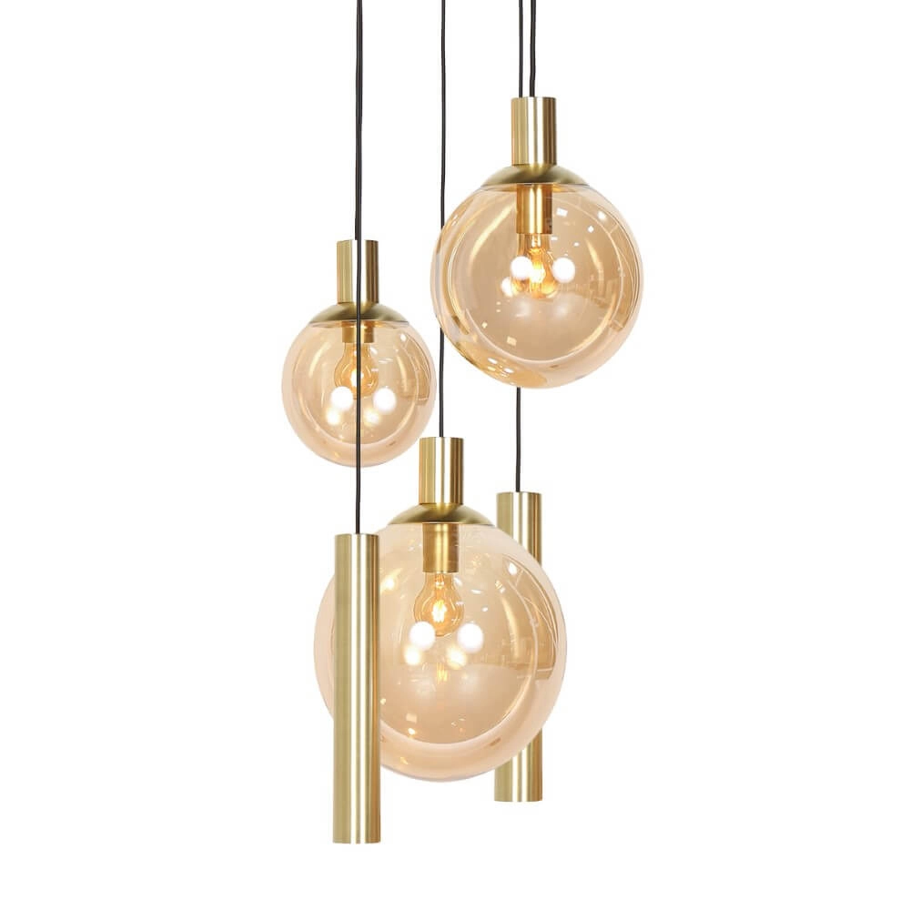 Vide hanging lamp Bollique gold with amber glass Steinhauer 8712746173000