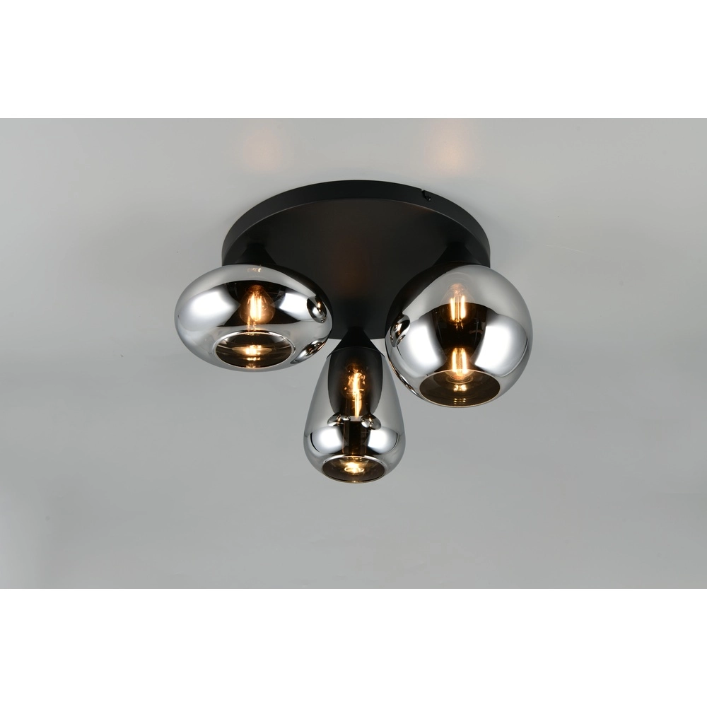 3-light ceiling lamp Lumina black with smoke glass Trio 4017807663167