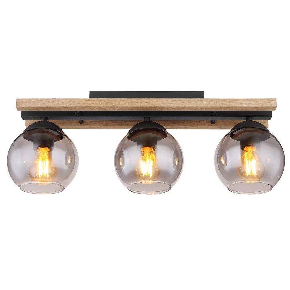 3-light ceiling lamp Conni black with wood Globo 9007371448739
