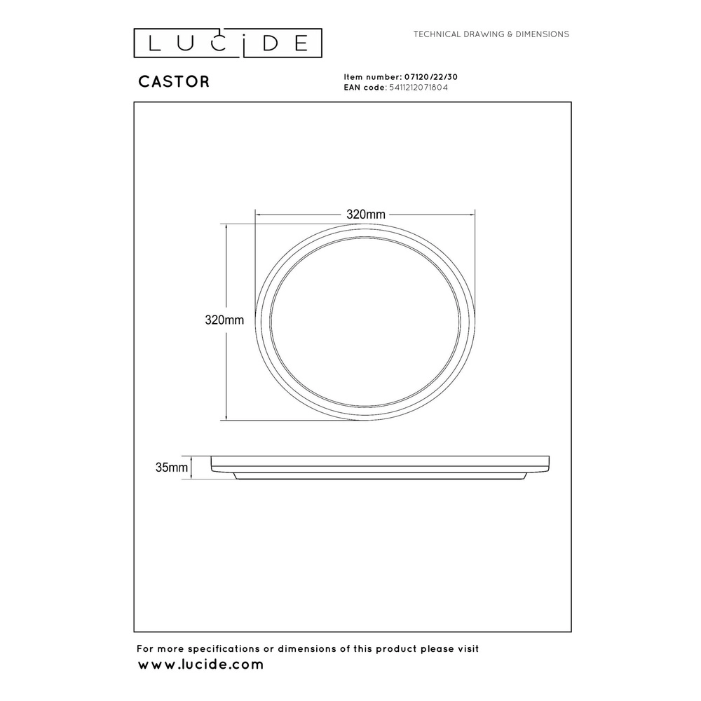 Ceiling light Castor black with white Ø 32cm Lucide 5411212071804