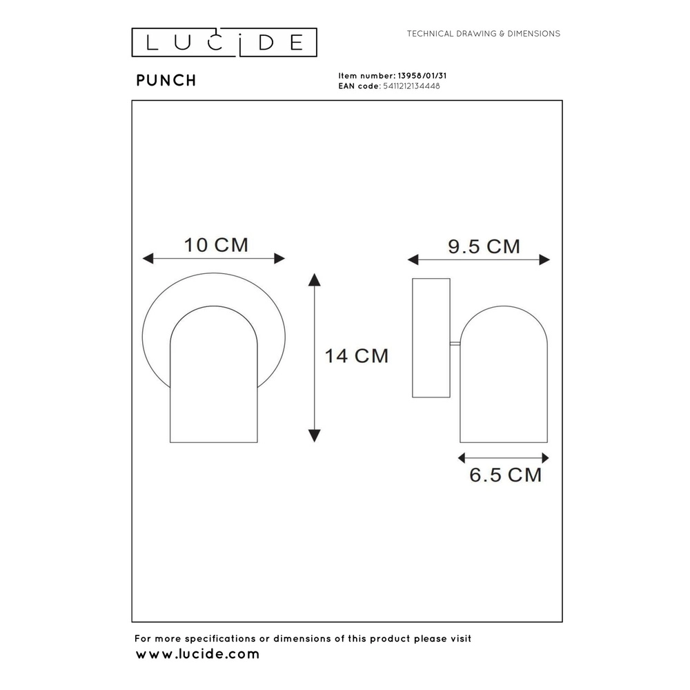 Ceiling spotlight Punch only white Lucide 5411212134448