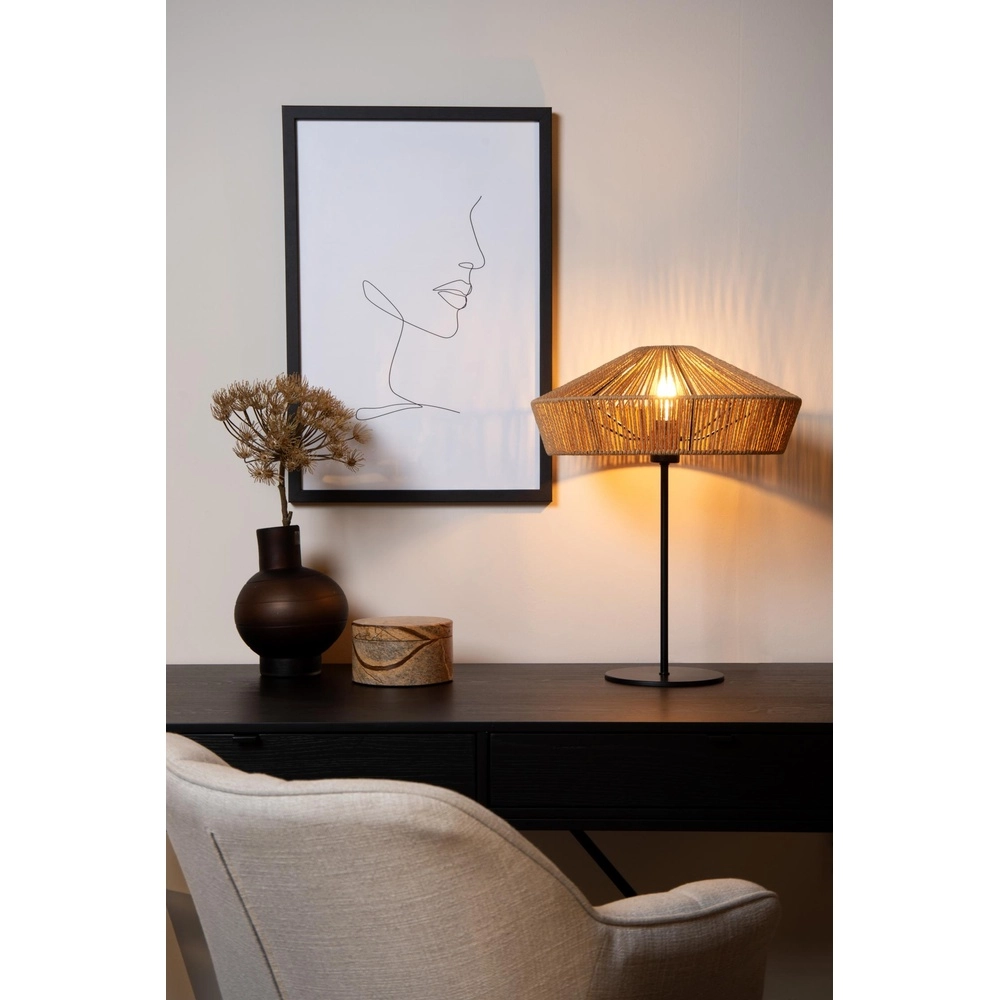 Table lamp Yunkai Ø 40cm black with rattan Lucide 5411212105721