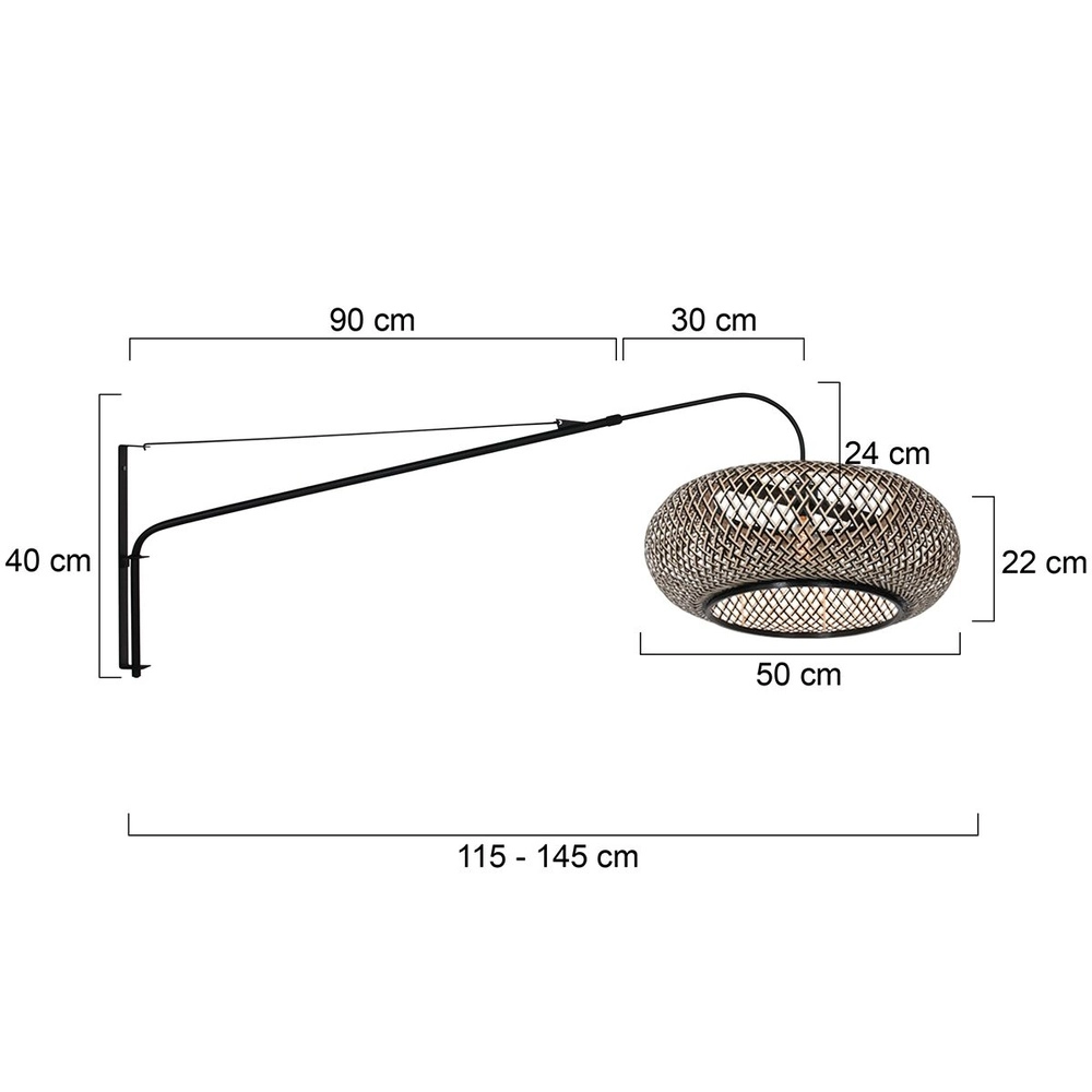 Wall lamp Elegant Classy with rattan and black hood Steinhauer 8712746182446