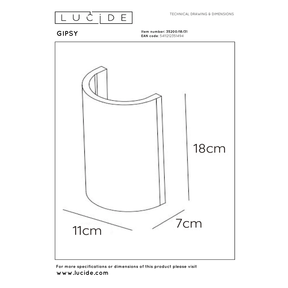 Wall lamp Gipsy white Lucide 5411212351494