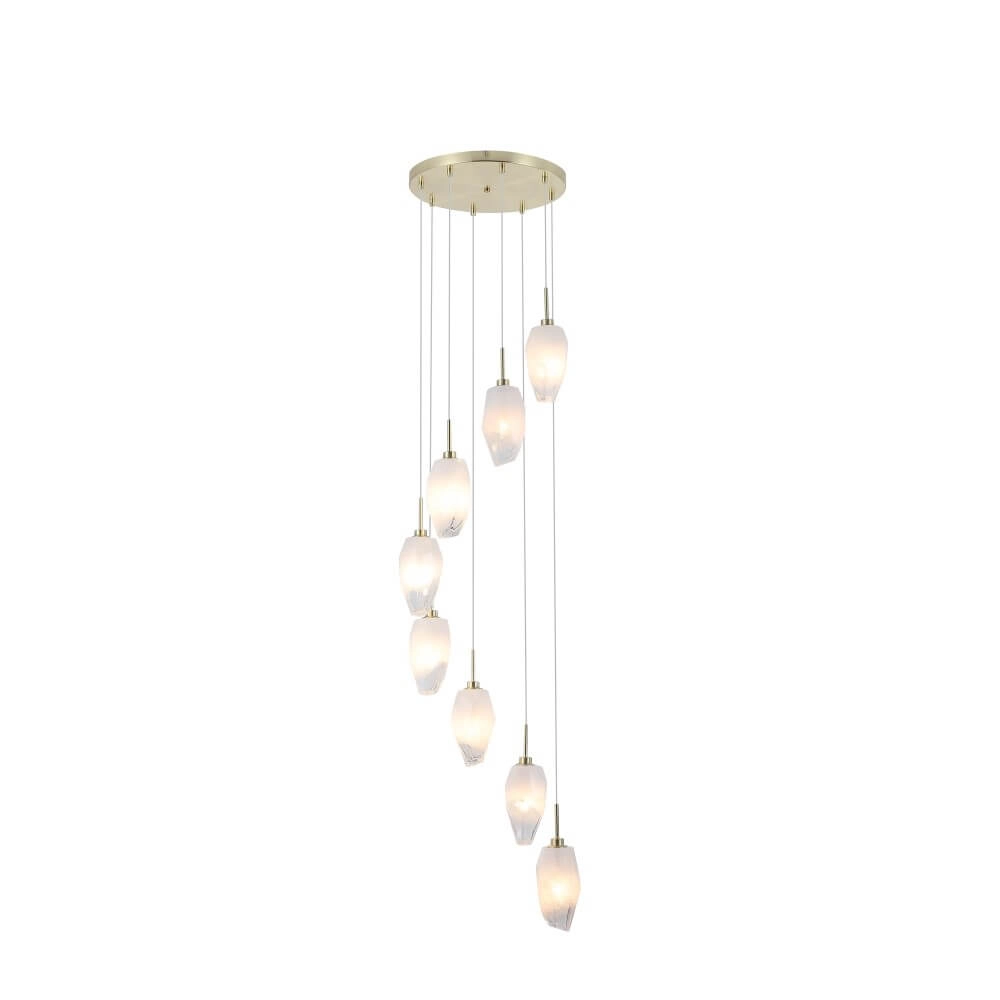 8-light vide pendant lamp Rocky with white glass