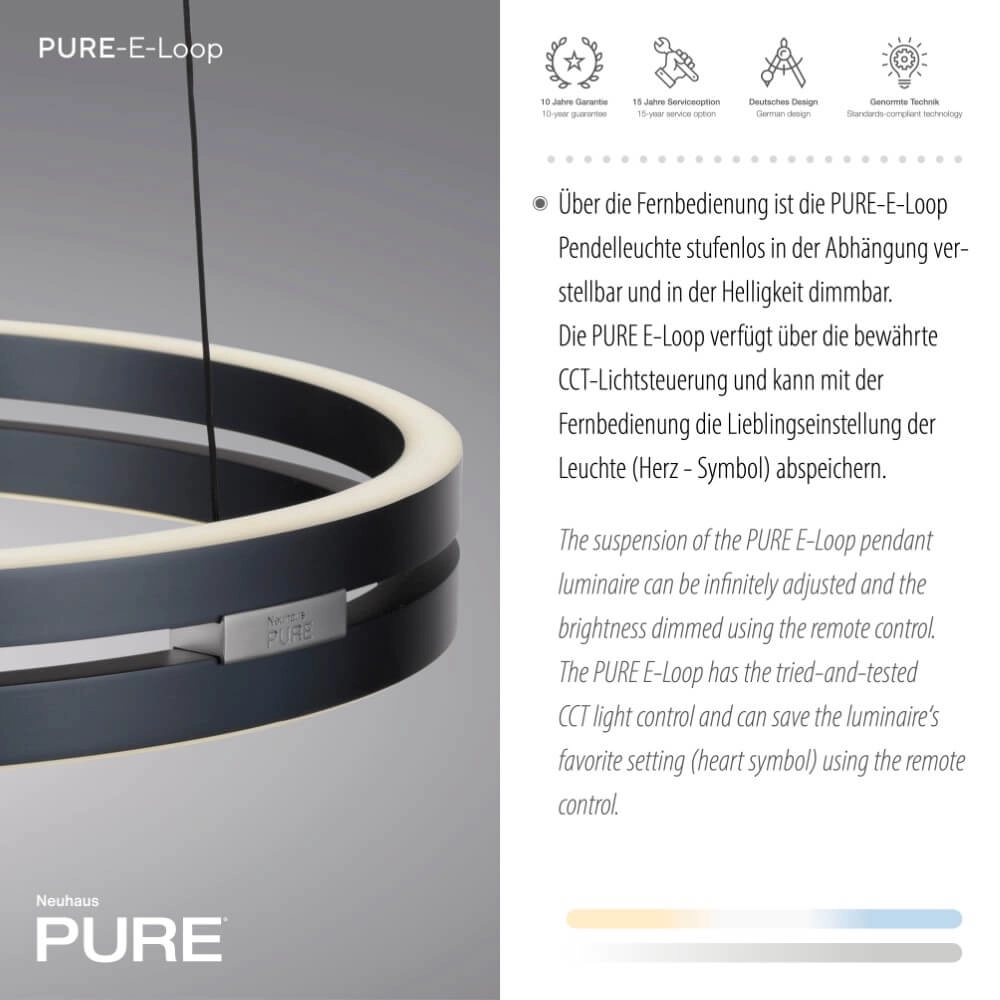 Sleek hanging lamp Pure E-Loop gray Paul Neuhaus 4012248372258