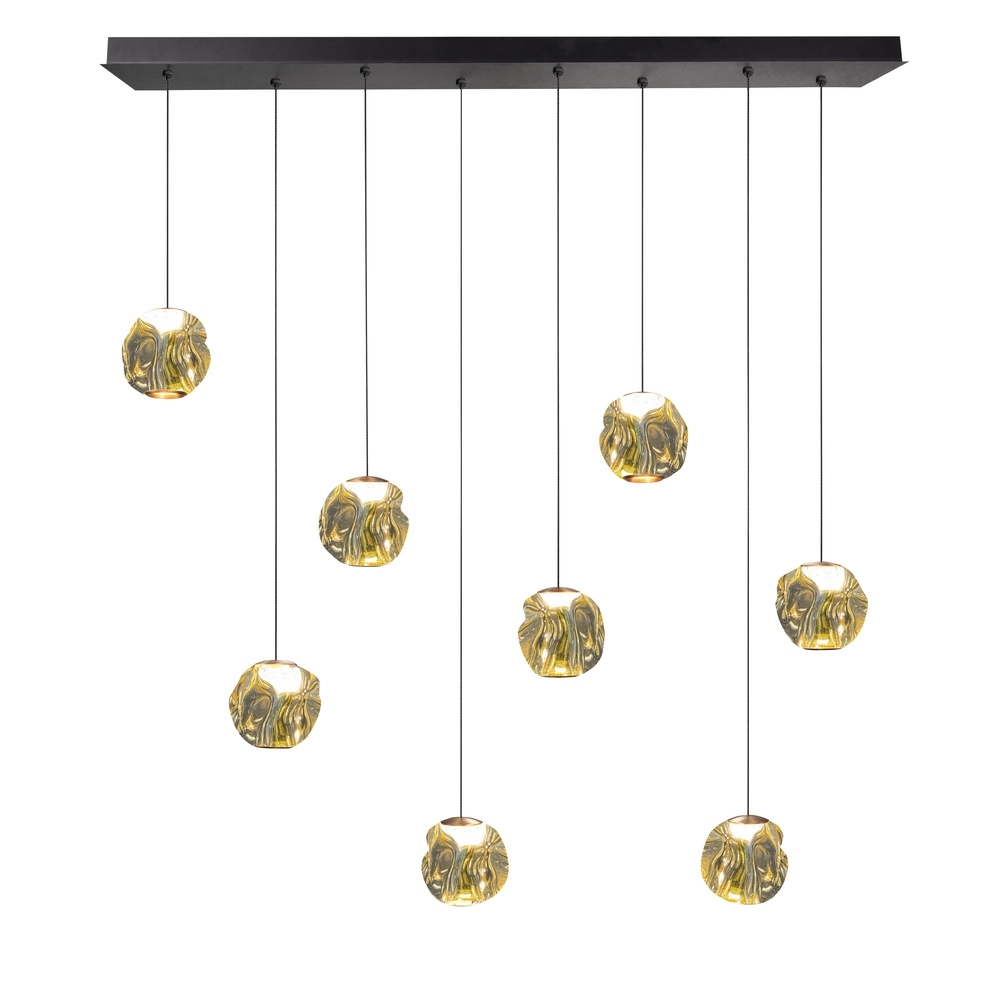 Pendant lamp Melina black with amber glass straight 8-lights