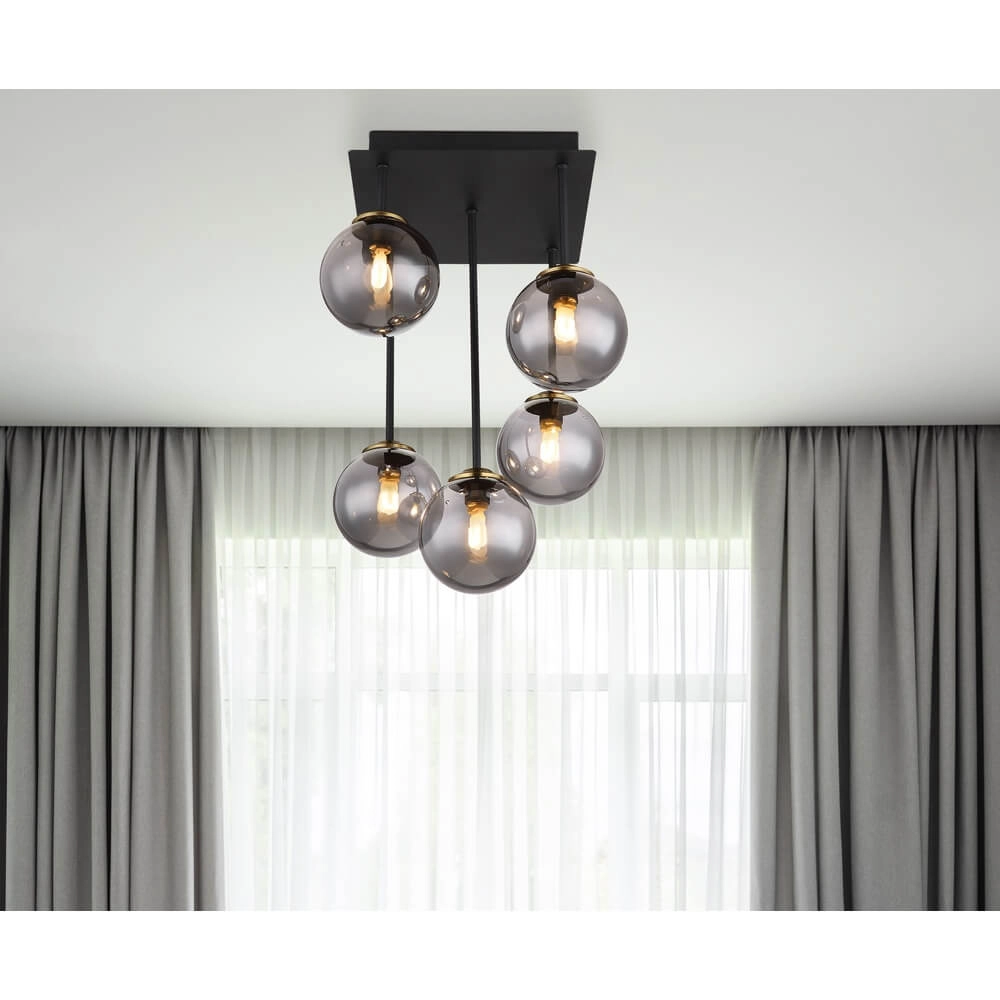 Black ceiling lamp Jorge Sphere Smoke Glass 5-lights Globo 9007371431199