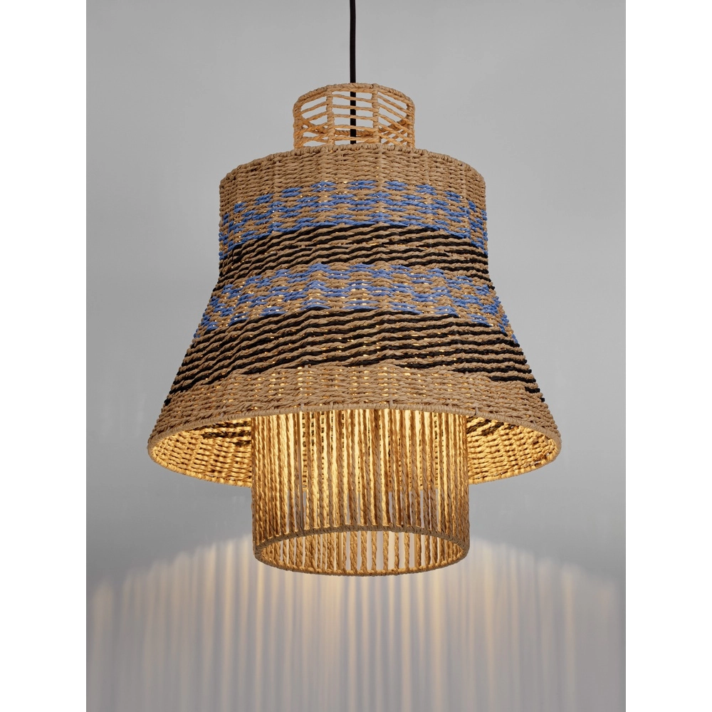 Rattan pendant lamp Mande blue with brown Lyora 5212017477354
