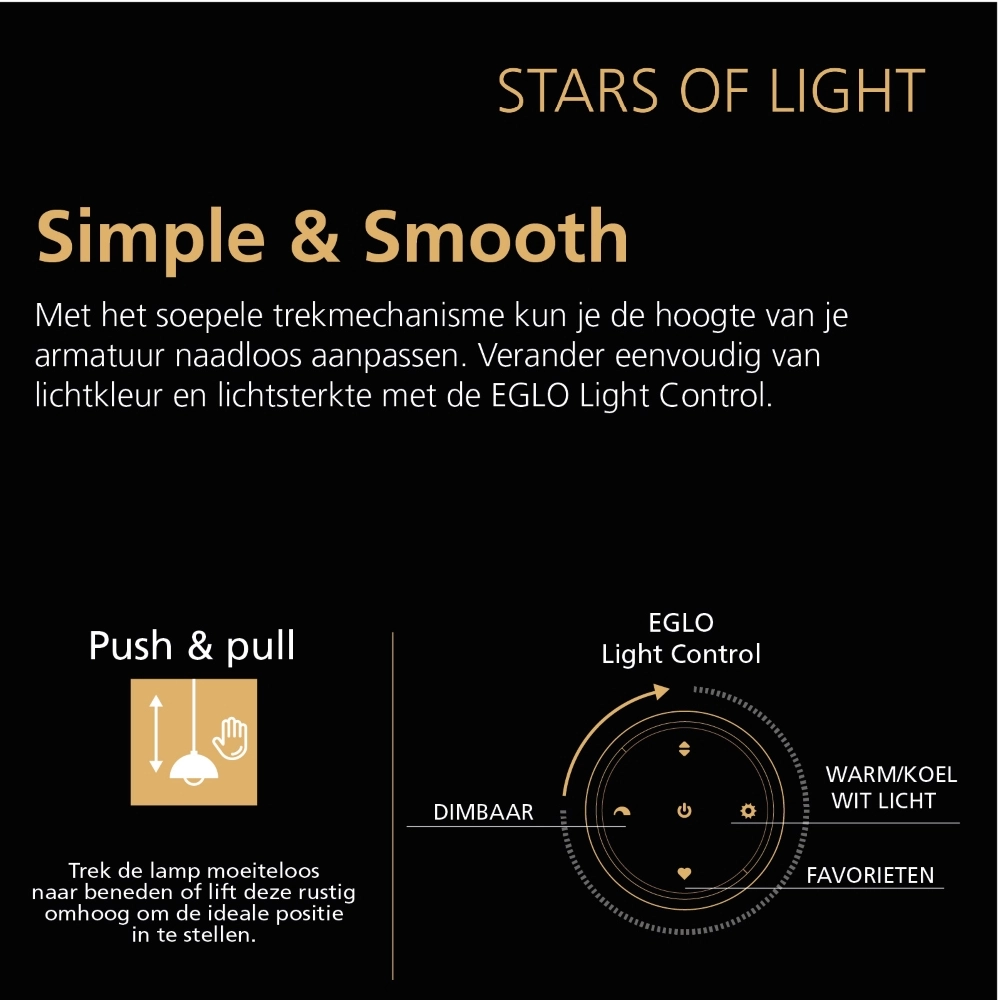 Sleek pendant lamp Ciggiano gold Stars of Light 9008606357864