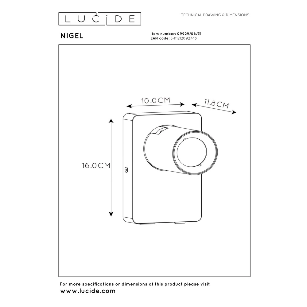 Bedside lamp Nigel with USB charging point white Lucide 5411212092748