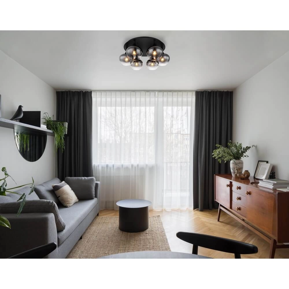 Black ceiling lamp Maxy 6-light Ø 65cm Globo 9007371435395