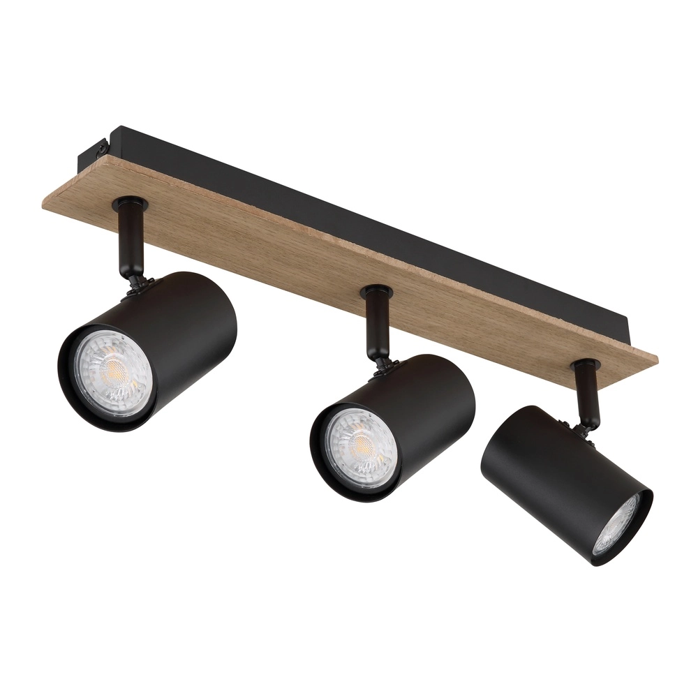 Ceiling lamp Linca 3-light black with wood Globo 9007371455942