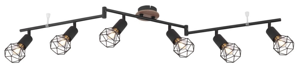 Ceiling light Xara I 6-light black with wood