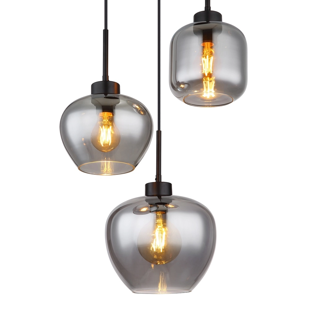 Design pendant lamp Matt 3-light black with smoke glass Globo 9007371448258