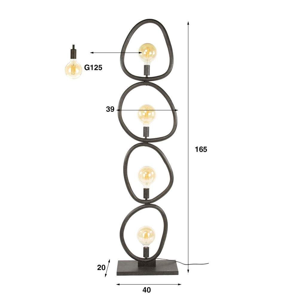 Country floor lamp Pebble artic black - 4x E27 Lyora 8716803511002