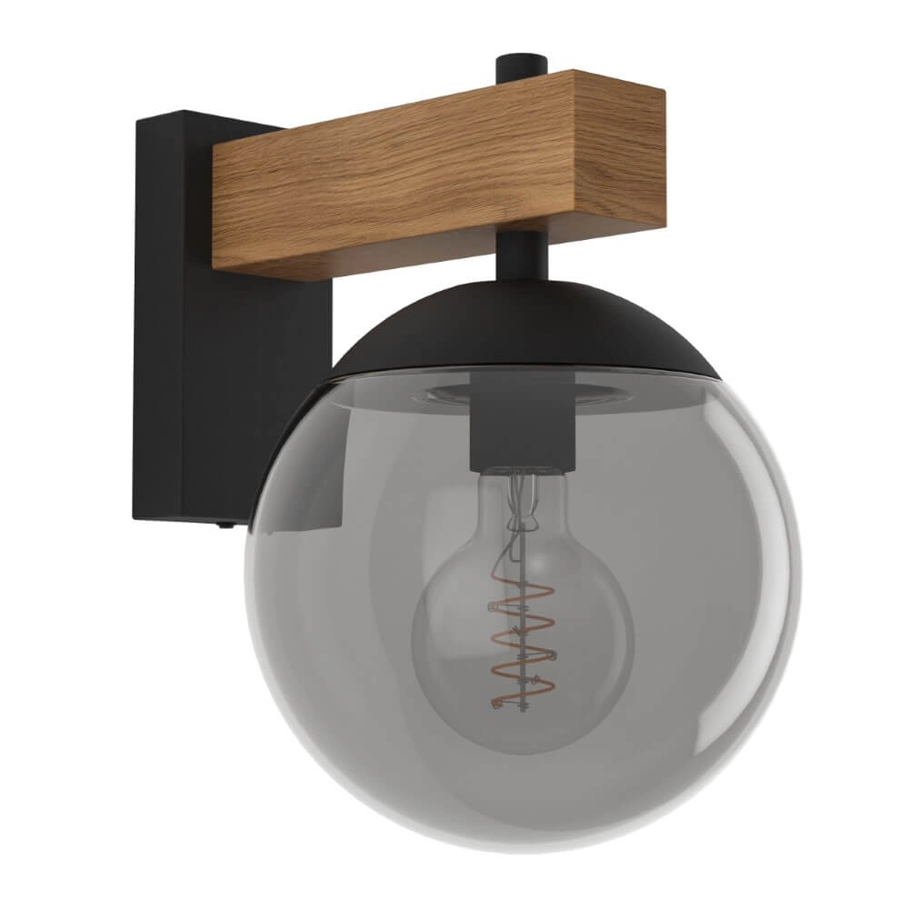 Sphere outdoor lamp Bufalata Wood with smoke glass
