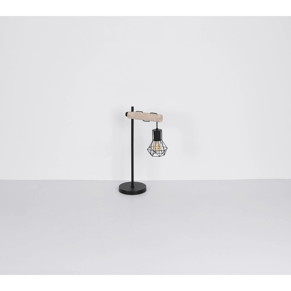 Floor lamp Priska black with wood Globo 9007371443840