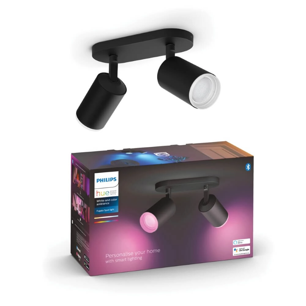 Double spot Hue Fugato - White and color black Philips 8720169319271