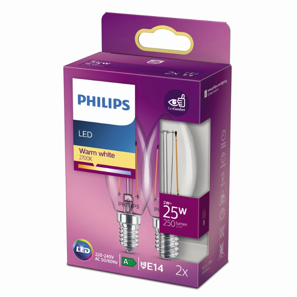 2W - E14 - 2700K - 250 lumen set with 2pcs
