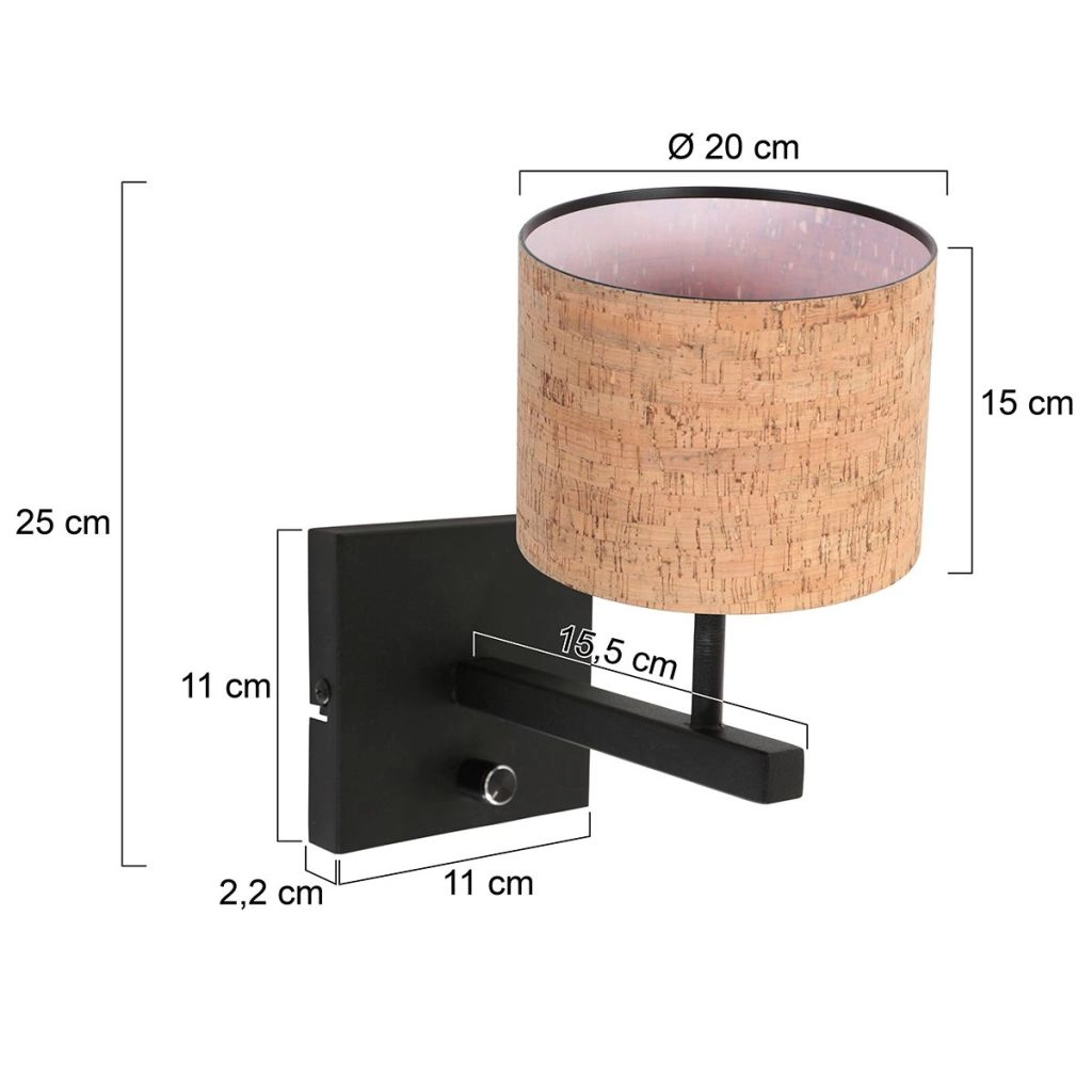 Black wall lamp Stang with cork cap Ø20cm Steinhauer 8712746180558