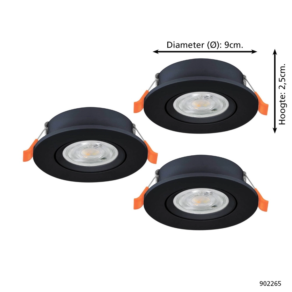 Set of 3 recessed spotlights Barranco black Ø 9cm - 3-step CCT Eglo 9008606359431
