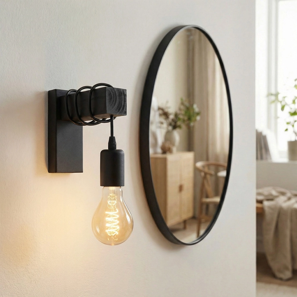 Country wall lamp Townshend black wood Eglo 9002759307387