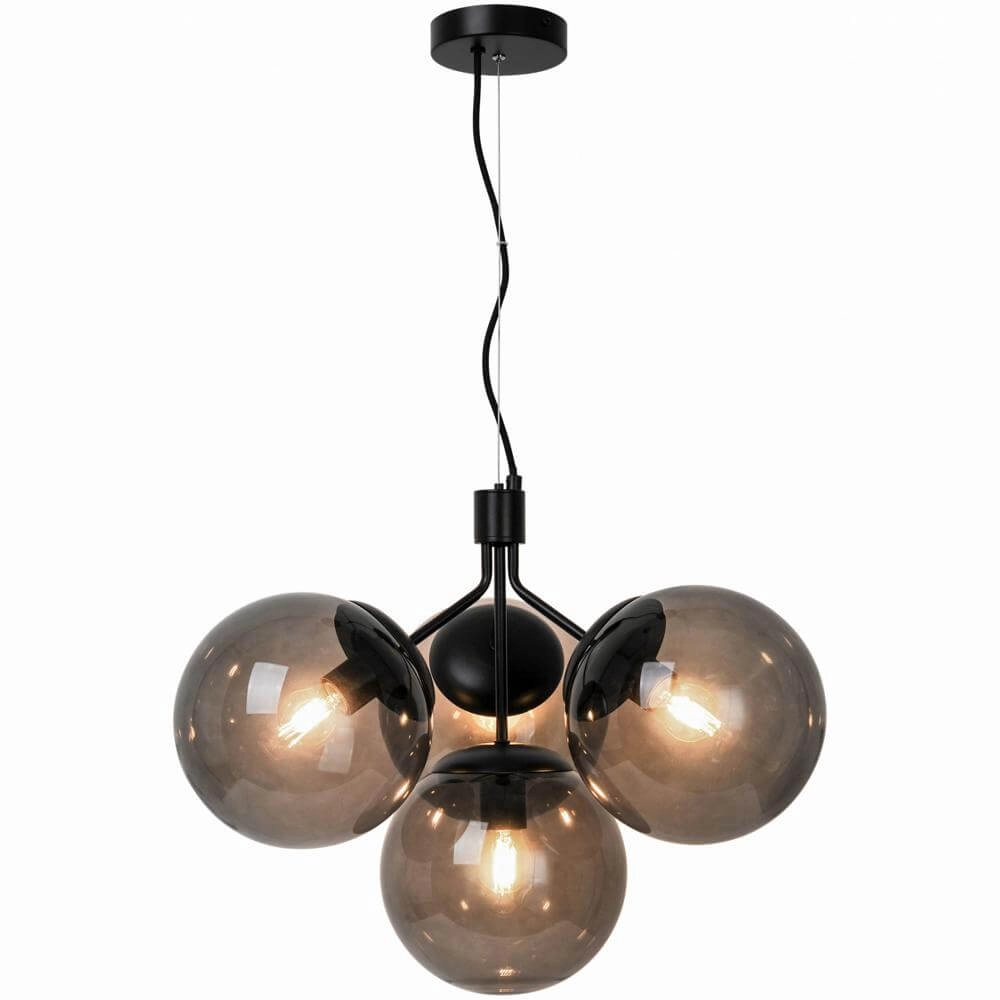 4-light pendant lamp Ivona black with smoke glass