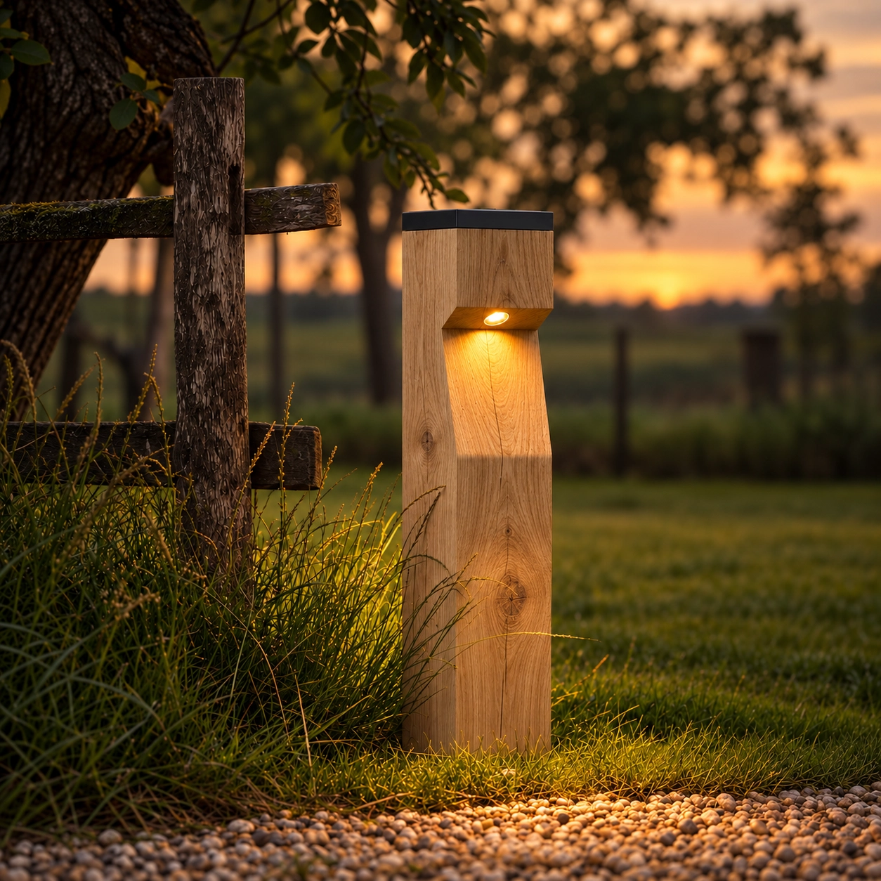 Wooden solar path lighting Eye Solar Oak - 17.5x17.5x90 - PH04 - 2700K