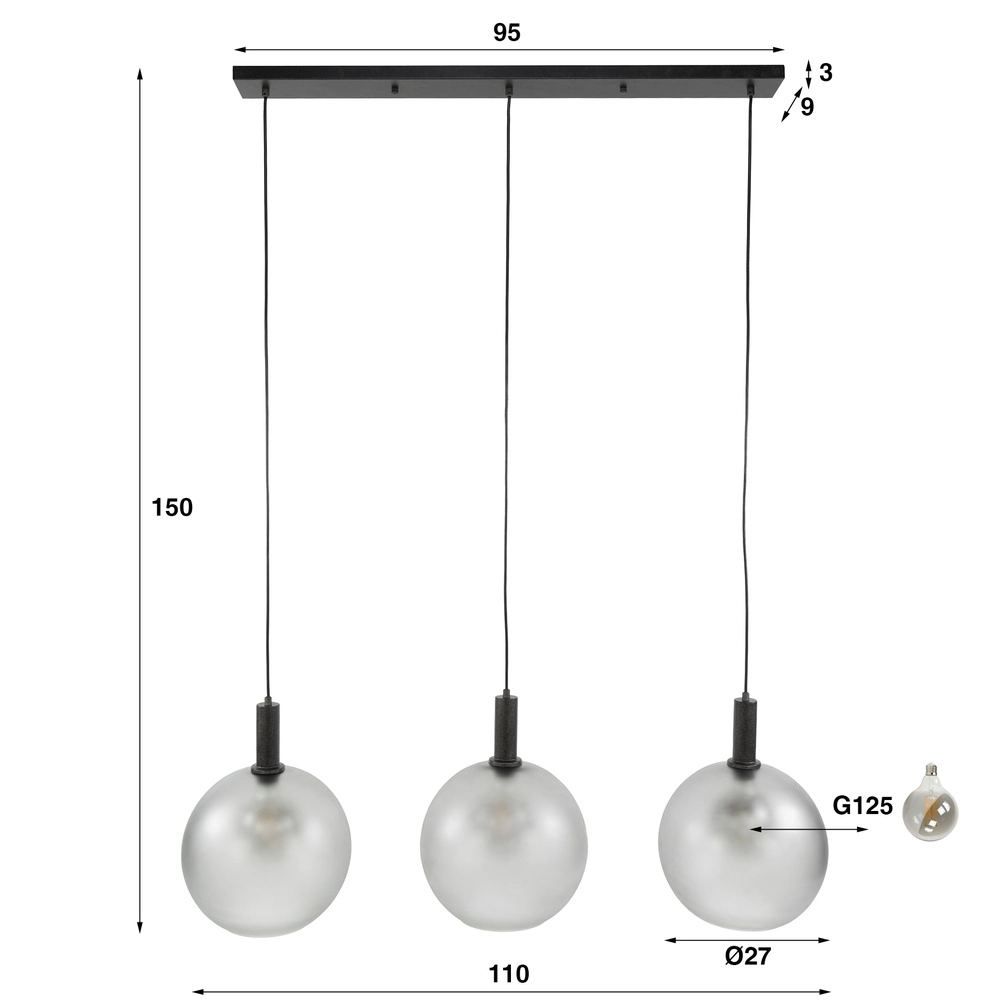 Glass pendant lights Bubble 3x E27 Lyora 8716803513471