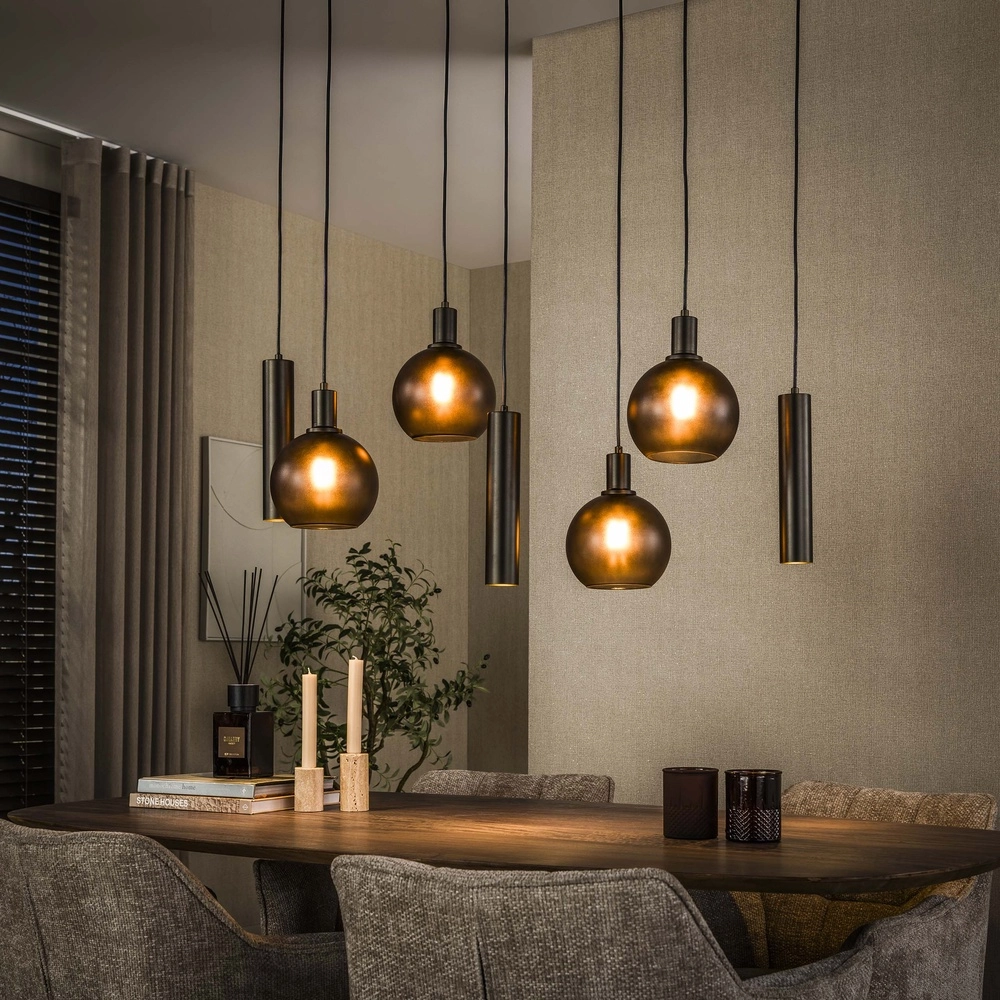 Dining table pendant lamp Sfera with glass balls and pendants