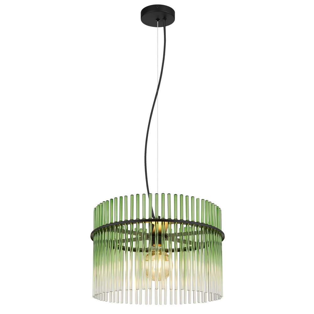 Black pendant lamp Gorley with green glass Ø 40cm
