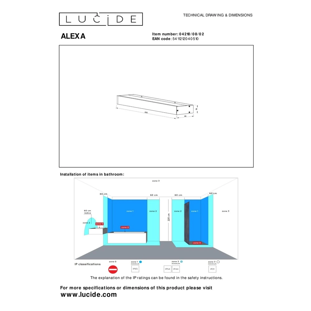 Bathroom wall lamp Alexa 60cm gold - IP44 - 8W Lucide 5411212040510