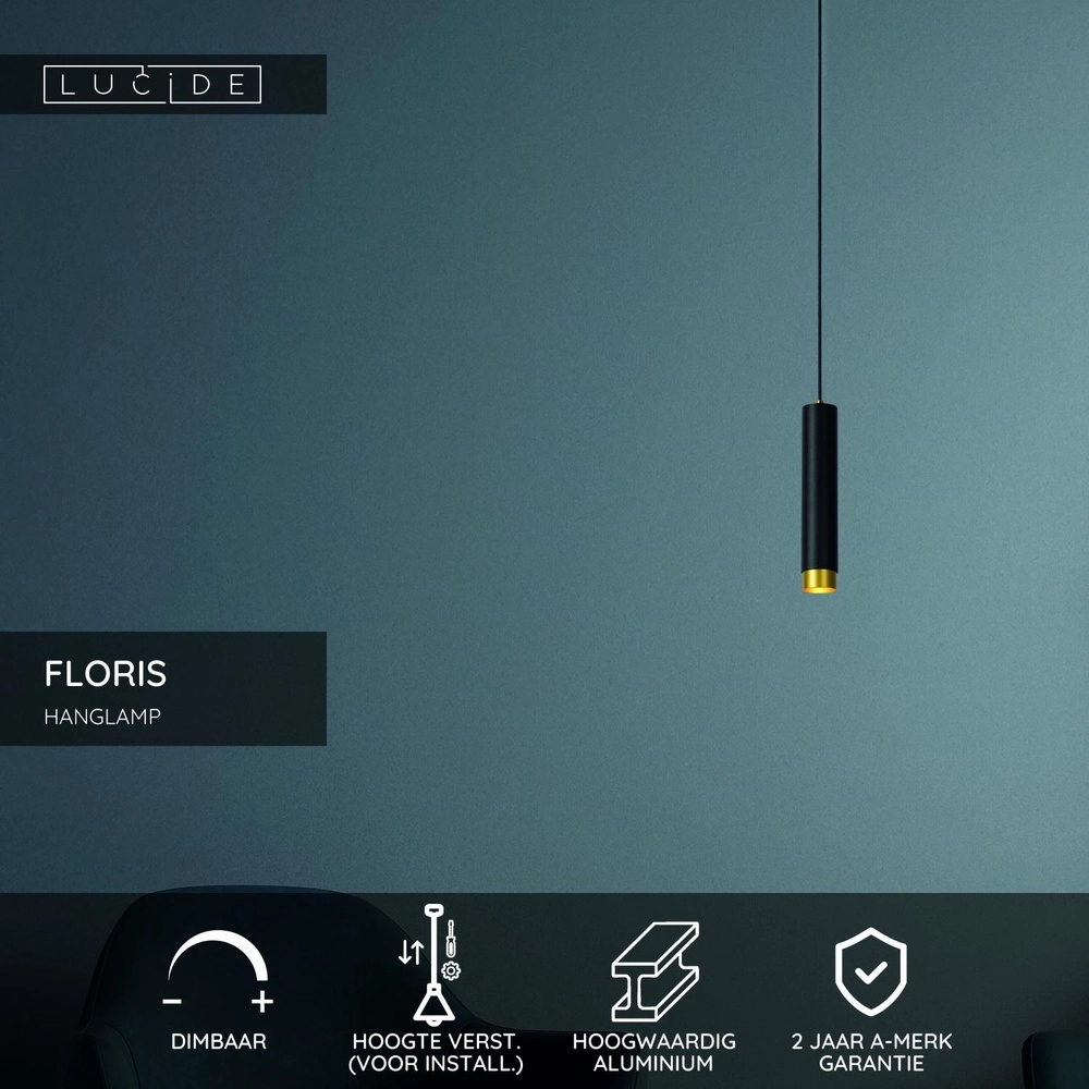 Design pendant lamp Floris black Ø 5,9cm Lucide 5411212351951