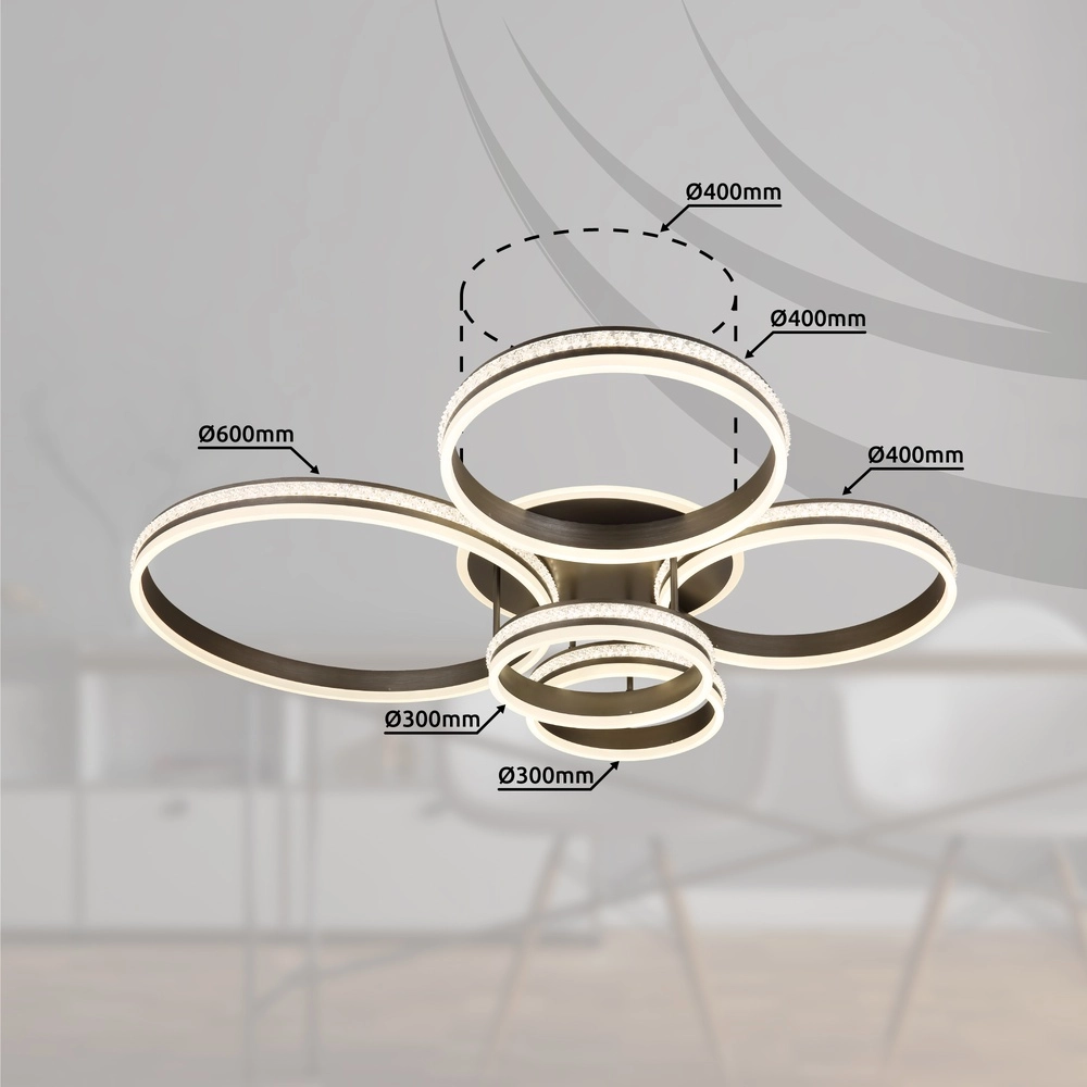 Design ceiling lamp Grouni 5 rings titanium brushed Globo 9007371457991
