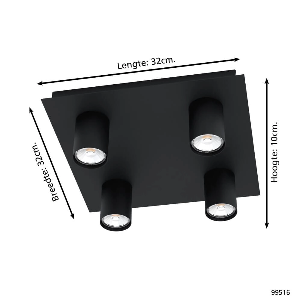 Black surface-mounted spotlight Valcasotto 4-light Eglo 9002759995164