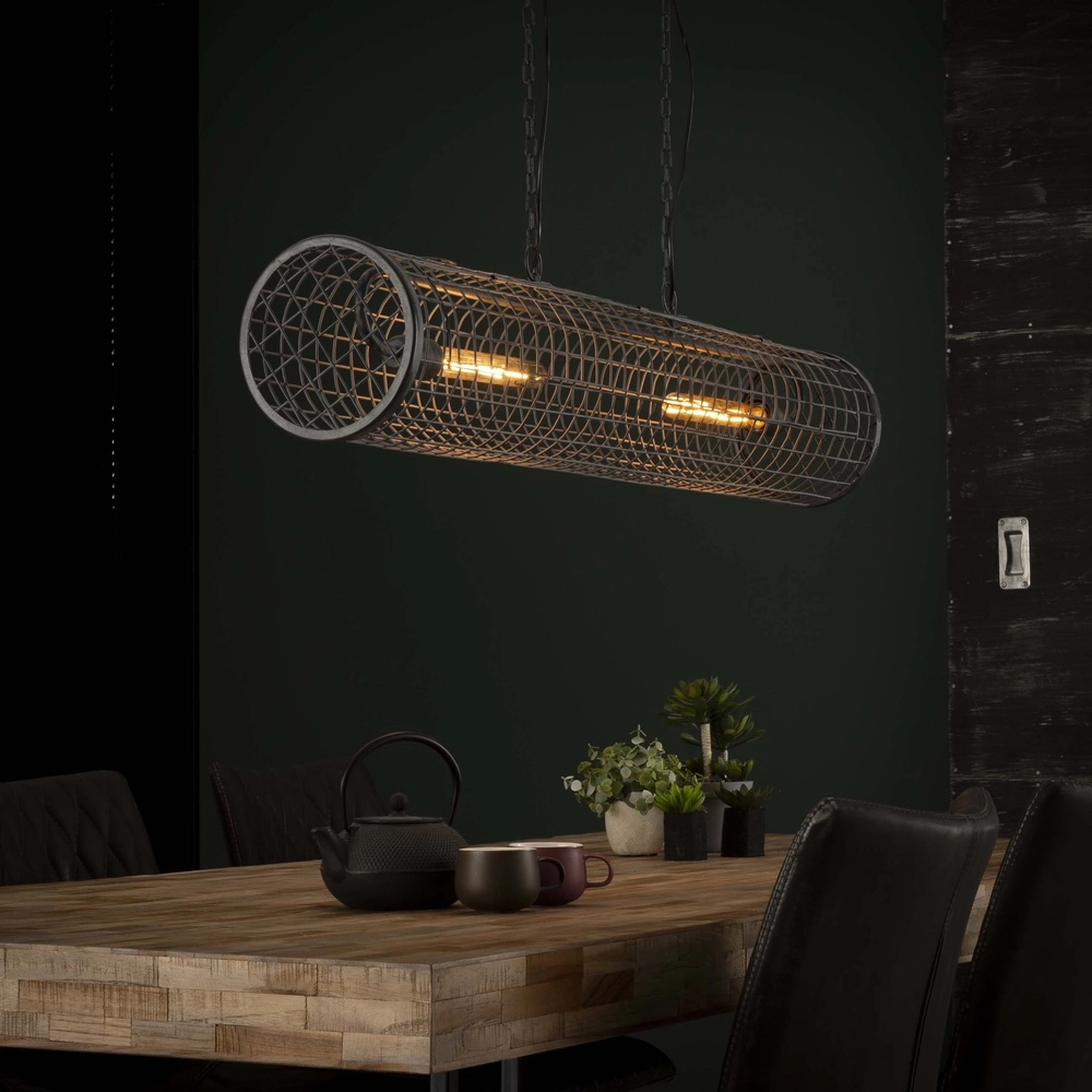 Industrial Mesh Pendant Light Cylinder 121cm - 2x E27