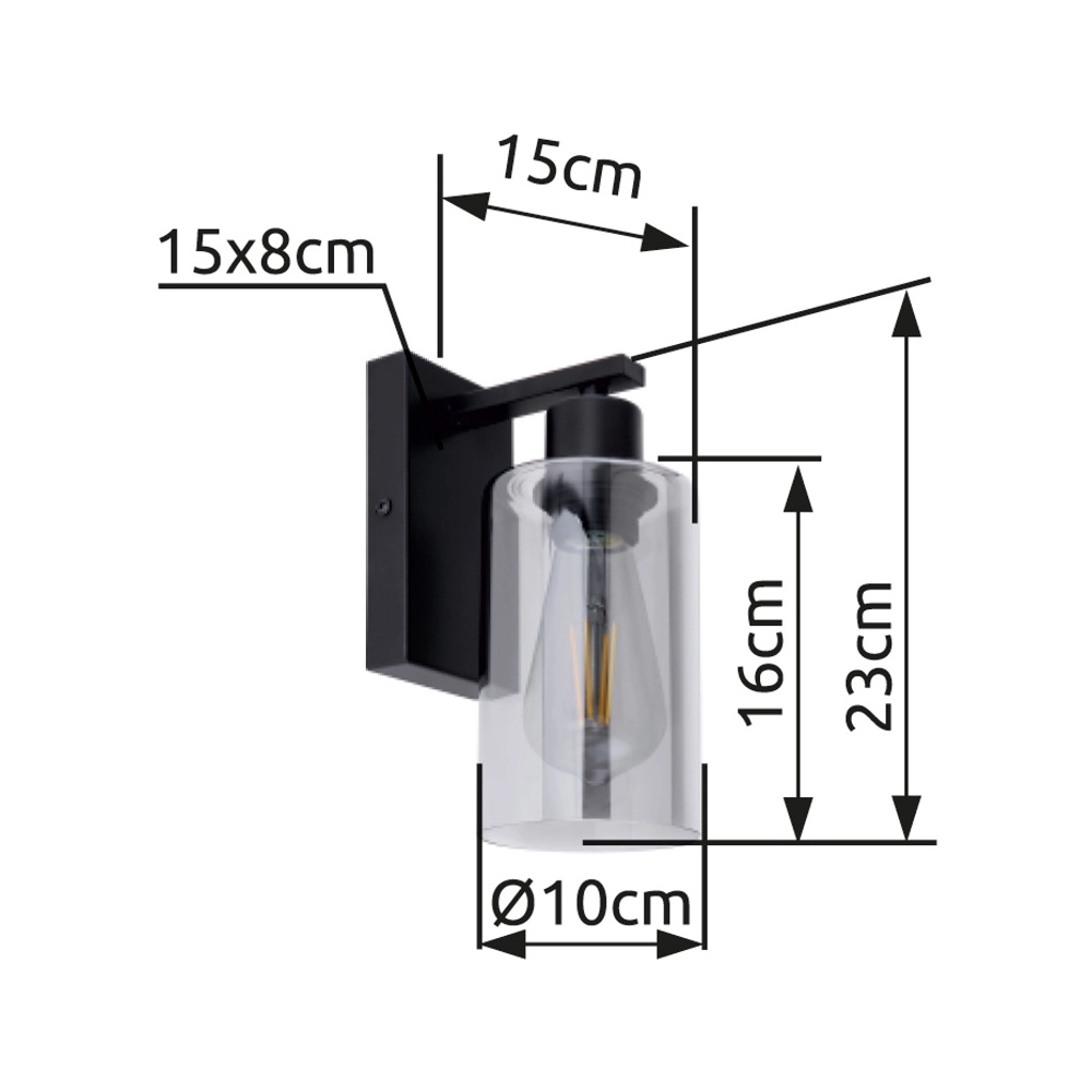 Black wall lamp Hadera with smoke glass Globo 9007371402847