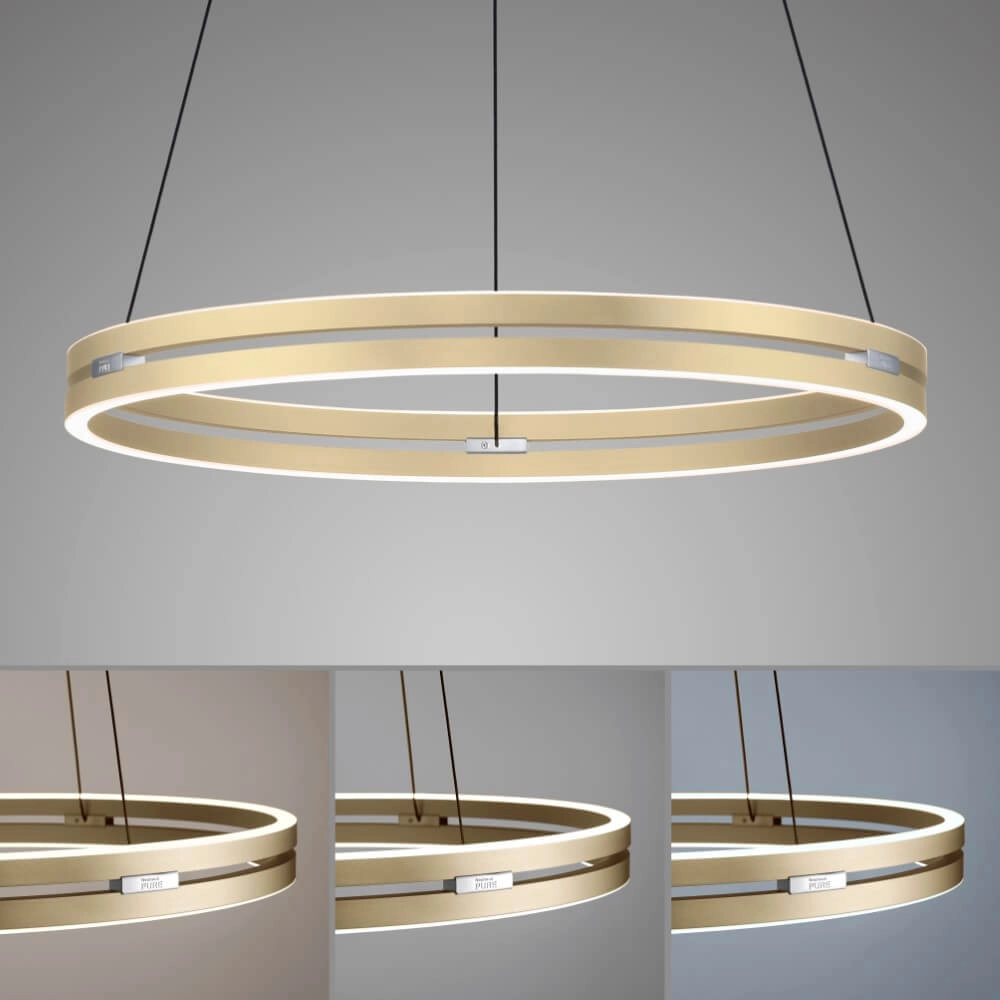 Sleek hanging lamp Pure E-Loop brass Ø 70cm Paul Neuhaus 4012248372296
