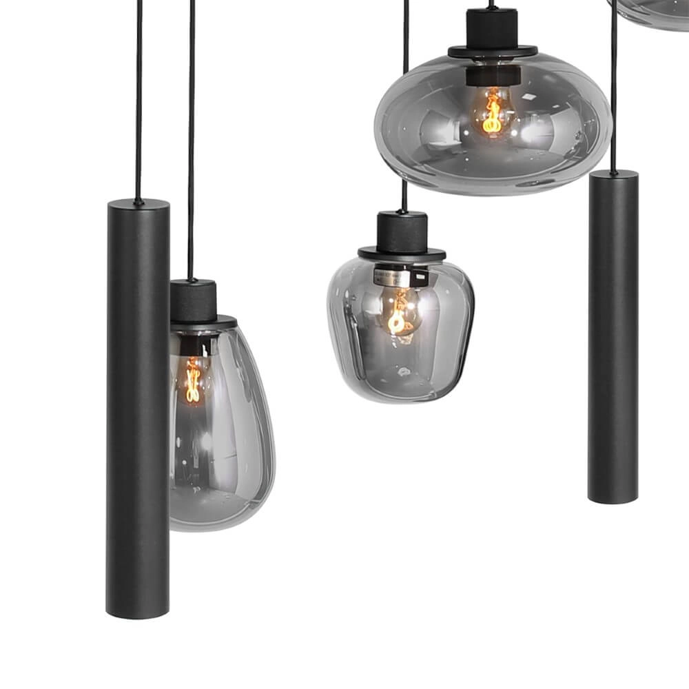 Dining table hanging lamp Reflexion black with smoked glass Steinhauer 8712746172959