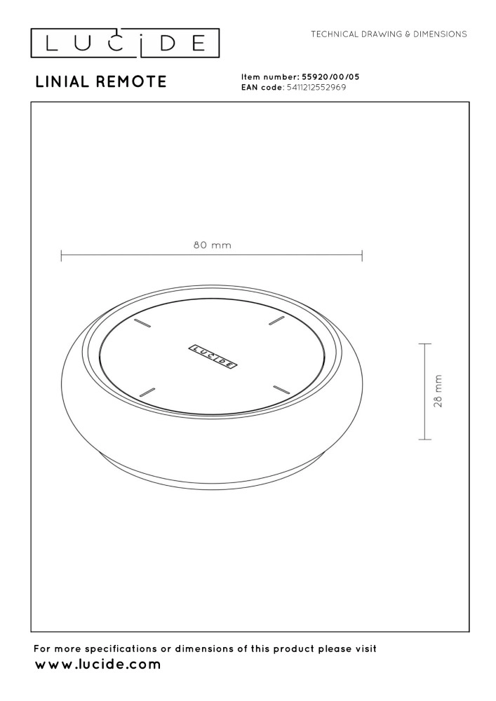 Afstandsbediening Linial 1-fase champagne Premium by Lucide 5411212552969