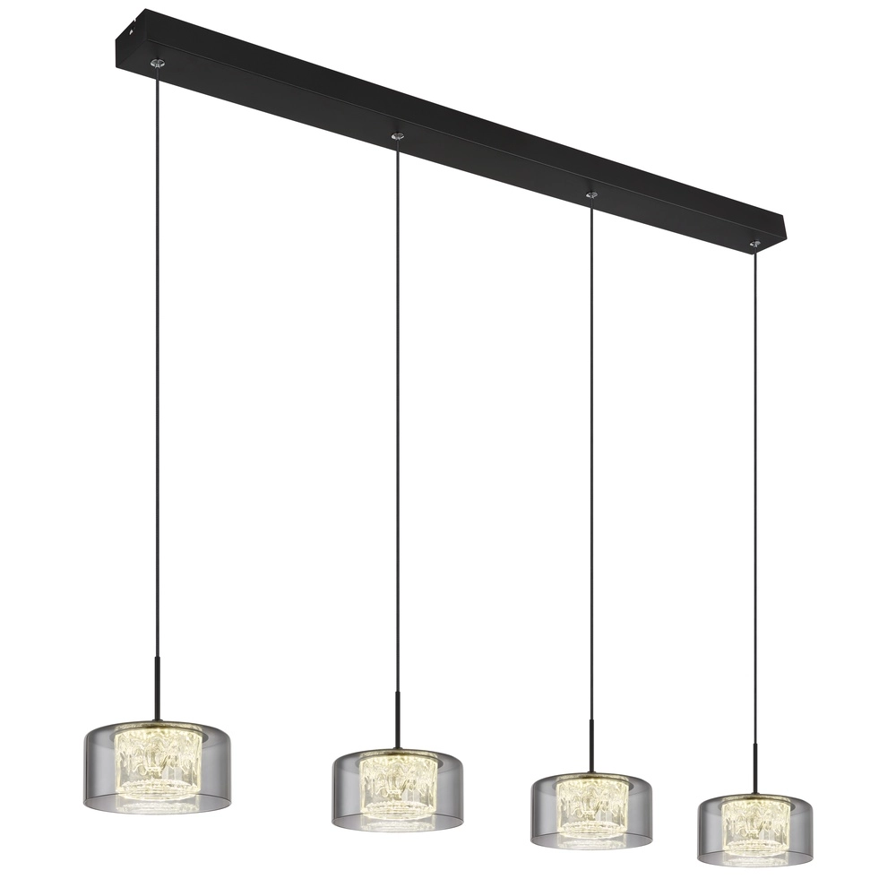 Design pendant lamp Fogsy 4-light black with smoke glass